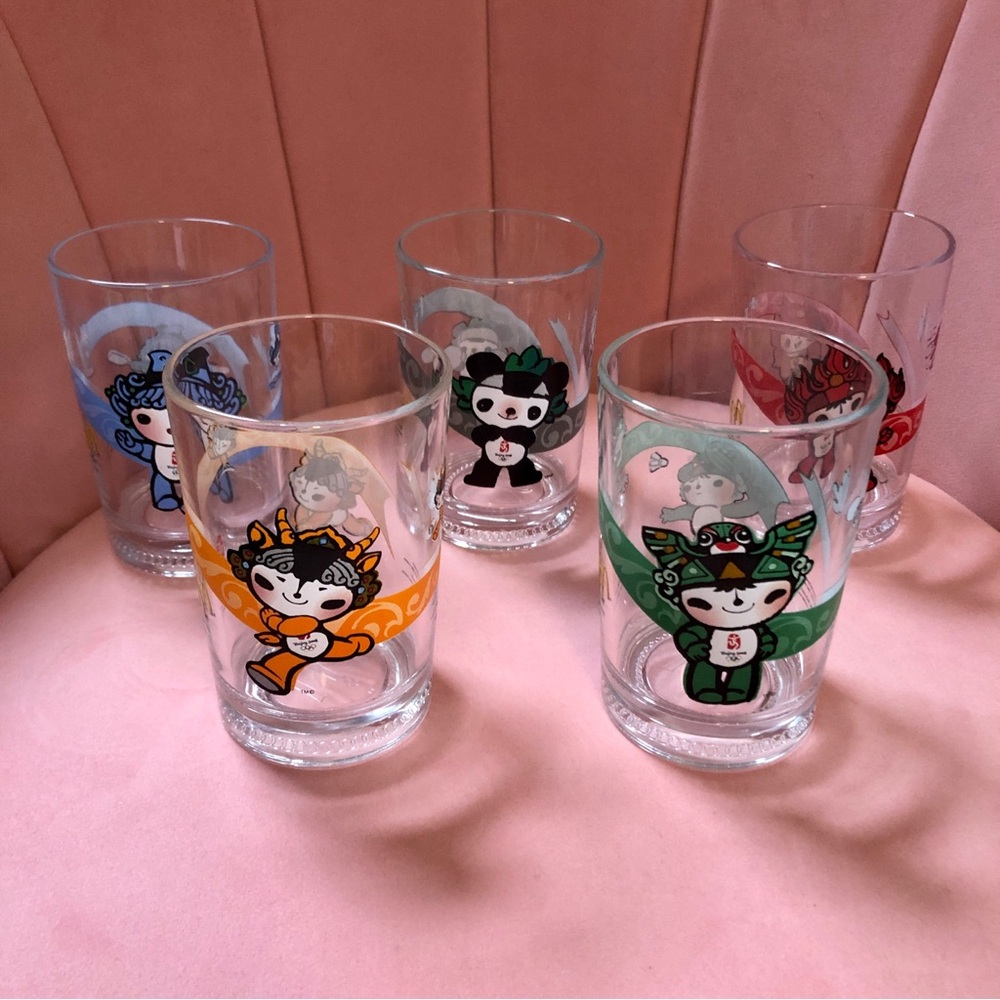 Set of 5 McDonald's 2008 Beijing Olympic Complete Cute Mascot Glasses Set